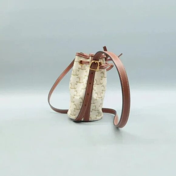 100% Authentic CELINE Drawstring Bucket White Leather Shoulder Bag 1122-10424 - Picture 4 of 12